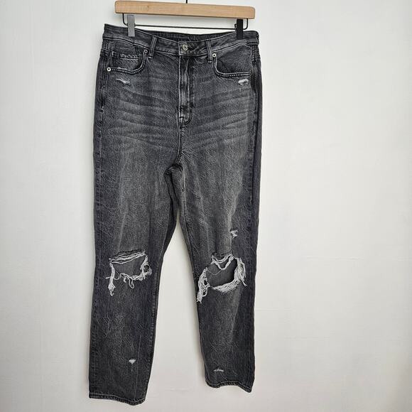 American‎ Eagle Highest Rise Mom Jeans Distressed 12 Black Wash - Picture 1 of 11